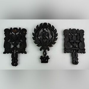 Vintage Set of‎ Three Cast Iron Trivets/Wall Hangings - Grapes & Eagle Design